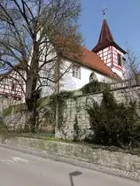 Erbstetten, Ev. Laurentius Kirche, sp�tgotisch erbaut 1474, Umbau von 1621 bis 1622 (03.04.2016)