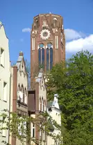 Świnoujście (Swinem�nde) - Turm der im Zweiten Weltkrieg zerst�rten Lutherkirche, heute Aussichtsturm und Caf�. Aufnahme: 7. Mai 2016.