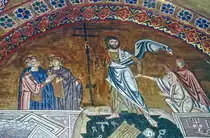 Die Auferstehung - Mosaik im byzantinischen Kloster Osios Loukas  nahe dem Ort Arachova. Bild vom Dia. Aufnahme: Juni 1992.