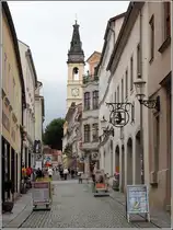 Zittau. Blick durch die Bautzner Stra�e zum Turm des Johanneum (heute Christian-Weise-Gymnasium). 21.06.2016