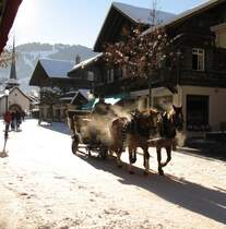 Eine romantische Schlittenfahrt durch die Fu�g�ngerzone von Gstaad bei -10 Grad Celsius.
(18.12.2007)