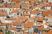 Hausd�cher in Piran vom Turm der Kathedrale St. Georg (Sv. Jurij) aus gesehen. Aufnahme: 26. Juli 2016.