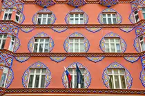 Jugendstil-Fassade in der Reseljeva Cesta in Ljubljana. Aufnahme: 1. August 2016.
