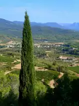 Blick auf das Tal mit Saint Chinian mit seinen Weinbergen. 11.09.2016