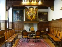 Naarden, Ratsstube im Rathaus mit Gem�lden von 1572 (21.08.2016)