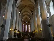 Saint-Claude, Innenraum der Kathedrale St. Pierre, erbaut im 14. Jahrhundert, Chorgest�hl von Jean de Vitry (17.09.2016)