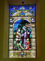 Heiteren, eins der sch�nen Kirchenfenster in der St.Jakobus-Kirche, Aug.2016