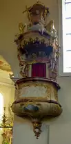 St.M�rgen, die barocke Kanzel in der Kirche Mari� Himmelfahrt, Juli 2015