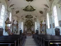 Riegel am Kaiserstuhl, Kanzel und Alt�re in der Kirche St. Martin,  Rokoko-Stuckarbeiten von Hans Georg Gigel, Altar- und Deckengem�lde von Benedikt Gambs (14.08.2016) 