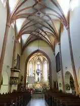 Maribor, gotischer Innenraum der Kathedrale St. Johannes, Chorgest�hl von 1771, erbaut von Jozef Holzinger, Kanzel von 1670, Fresken an der Decke von Adam Molk (04.05.2017)