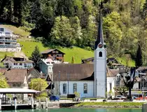 Fl�elen, die Alte Kirche. Sie wurde nach dem Bau der neuen Pfarrkirche Herz Jesu auf dem Grundb�hl entweiht. Sie dient heute kulturellen Zwecken verschiedenster Art - 22.04.2015