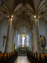 Kranj, Innenraum der gotische St. Kancius Kirche mit Sterngew�lbe (05.05.2017)