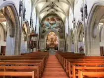 Zug, katholische Kirche St. Oswald. Innenansicht mit Grossgem�lde des J�ngsten Gerichts �ber dem Chorbogen - 21.09.2012
