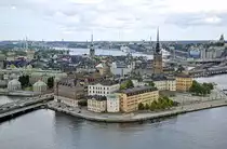 Gamla stan (schwedisch; eigentlich gamla staden, �die Altstadt�) ist die auf der Insel Stadsholmen gelegene Altstadt der schwedischen Hauptstadt Stockholm. Sie liegt im Stadtbezirk S�dermalm. Aufnahme: 25. Juli 2017.