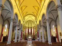 Martignacco, Innenraum der Pfarrkirche Maria Himmelfahrt, Statuen von Luigi Piccini, Gem�lde von Giovanni Battista de Rubeis (06.05.2017)