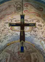 V�versunda, Triumphkreuz aus dem 12. Jahrhundert in der Ev. Kirche, das Kruzifix ist einmalig in Schweden und erinnert an das von San Martino im ital. Lucca, Christus wird als K�nig und Weltherrscher in vollem K�nigsornat mit Krone dargestellt (15.06.2017)