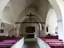 Rogsl�sa, Innenraum der Ev. Kirche, Altarschrein 15. Jahrhundert, Kanzel von 1797 (15.06.2017)