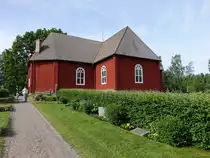 Sundborn, Ev. Kirche, erbaut 1755 als Holzkirche mit kreuzf�rmigen Grundri�, farbliche Gestaltung von Carl Larsson von 1905 (16.06.2017)