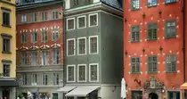 Hausfassaden am Stortorget in der Altstadt �Gala Stan� von Stockholm. Aufnahme: 28. Juli 2017.