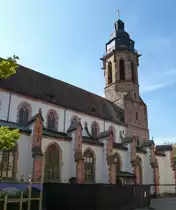 Landau, die evangelische Stiftskirche im Stadtzentrum, mit dem 55m hohen Glockenturm, Sept.2017