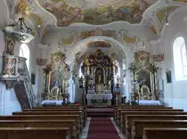 Rechberg, katholische Wallfahrts- und Filialkirche Mari� Heimsuchung, Saalbau mit eingezogenem Chor und Fassadenturm mit Zwiebelhaube und Pilastergliederung, Chor und Turm gotisch, Umbauten ab 1716 (26.03.2017) 