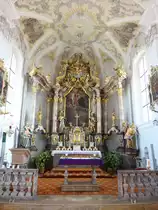 Waltersberg, barocker Hochaltar in der Pfarrkirche St. Leonhard, gefertigt von Ulrich Wiest (26.03.2017)