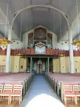 Brunskog, Orgelempore in der neugotischen Ev. Kirche, erbaut 1976 von M�rtenssons Orgelfabrik (31.05.2018)