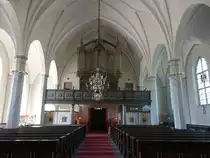 Torsby, Orgelempore in der Fryks�nde Kirche, erbaut durch Magnusson Orgelbyggeri in G�teborg im Jahr 1956 (31.05.2018)