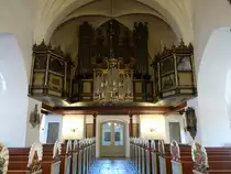 Aalborg, Orgelempore in der St. Budolfi Kirche, erbaut von 1749 (08.06.2018)