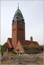 G�teborg. Die auf einem H�gel erbaute Masthuggskyrkan wurde 1914 geweiht. Von hier hat man einen guten Blick �ber die Stadt. 18.07.2018