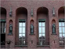 Stockholm. Im Innenhof des Rathauses ist diese Fassade zu sehen. 19.07.2018