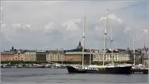 Stockholm. Blick vom Vasa Museum zu den Geb�uden am noblen Strandv�gen in �stermalm. 19.07.2018