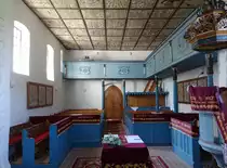 Csengersima, Innenraum mit Holzdecke von 1761 in der reformierten Kirche (07.09.2018)