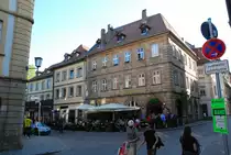 Bamberg, in der Altstadt, Karolinenstra�e Ecke Geyersw�rthplatz. Blick auf die Gastst�tte  Hofbr�u  - 05.05.2018