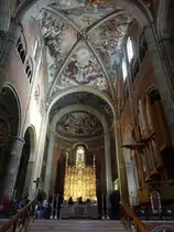 Piacenza, Hochaltar und Chorfresko im Dom, Chorgest�hl von 1471, Fresken von Procaccini und Carracci (30.09.2018)