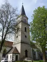 Marktredwitz, Evangelisch-lutherische Pfarrkirche St. Bartholom�us, Hallenkirche, Chor erbaut im 15. Jahrhundert, Langhaus 16. Jahrhundert, Kirchturm von 1825 (23.04.2018)