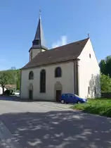 M�glingen, evangelische St. Pankratius Kirche, erbaut im 15. Jahrhundert (29.04.2018)