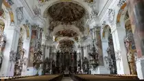 Ottobeuren, sp�tbarocker Innenraum der Klosterkirche St. Alexander und Theodor, Stuck von Johann Michael Feuchtmayer, Fresken von Johann Jakob Zeiller und Franz Anton Zeiller (18.05.2019)