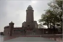 Kolobrzeg (Kolberg). Der Leuchtturm wurde auf den Resten eines fr�heren Forts der Hafenbefestigung errichtet. 10.05.2019