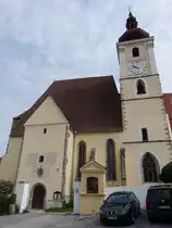 Trhov� Sviny, gotische Pfarrkirche Maria Himmelfahrt, erbaut im 13. Jahrhundert, Umbau von 1485 bis 1510 im sp�tgotischen Stil (27.05.2019)