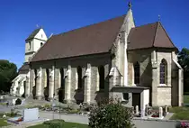 Bamlach im Markgr�flerland, die katholische Pfarrkirche St.Peter und Paul, Juli 2019