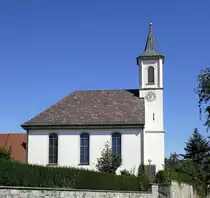 Gallenweiler im Markgr�flerland, die evangelische Kirche von 1793, der Turmbau stammt aus den Jahren 1863-66, Aug.2019