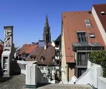 Freiburg, Blick von der Treppe der Schlo�berggarage Richtung Altstadt und M�nster, M�rz 2019