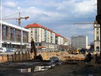 Die Wilsdruffer Stra�e ist z.Zt. nicht wiederzuerkennen, sie ist eine einzige Baustelle wegen Bau einer Tiefgarage unter dem Altmarkt; Dresden, 14.04.2008
