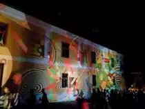 In Rahmen des  Zsolnay F�nyfesztiv�l  werden einige Geb�ude der Innenstadt von p�cs mit Licht  bemahlt . Foto: Sommer, 2019.