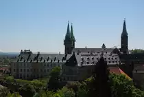 Bamberg, Blick von der Benediktinerabtei auf dem Michelsberg �ber die Domschule auf den Kaiserdom St. Peter und St. Georg - 06.05.2018