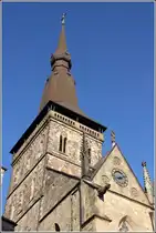 Osnabr�ck. Blick von der Rathaustreppe hinauf zum Turm der St.-Marien-Kirche. 31.10.2019