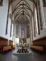 Bozen, Chor in der sp�tgotischen Franziskanerkirche, Glasfenster von Josef Widmoser (14.09.2019)