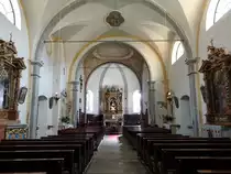 Giustino, barocker Innenraum der Pfarrkirche St. Lucia, Hochaltar 1. H�lfte des 16. Jahrhundert (16.09.2019)