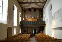 Niedereggenen, Blick zur Orgelempore in der evangelischen Kirche, mit der Orgel vom Freiburger Orgelbau Sp�th, Okt.2019